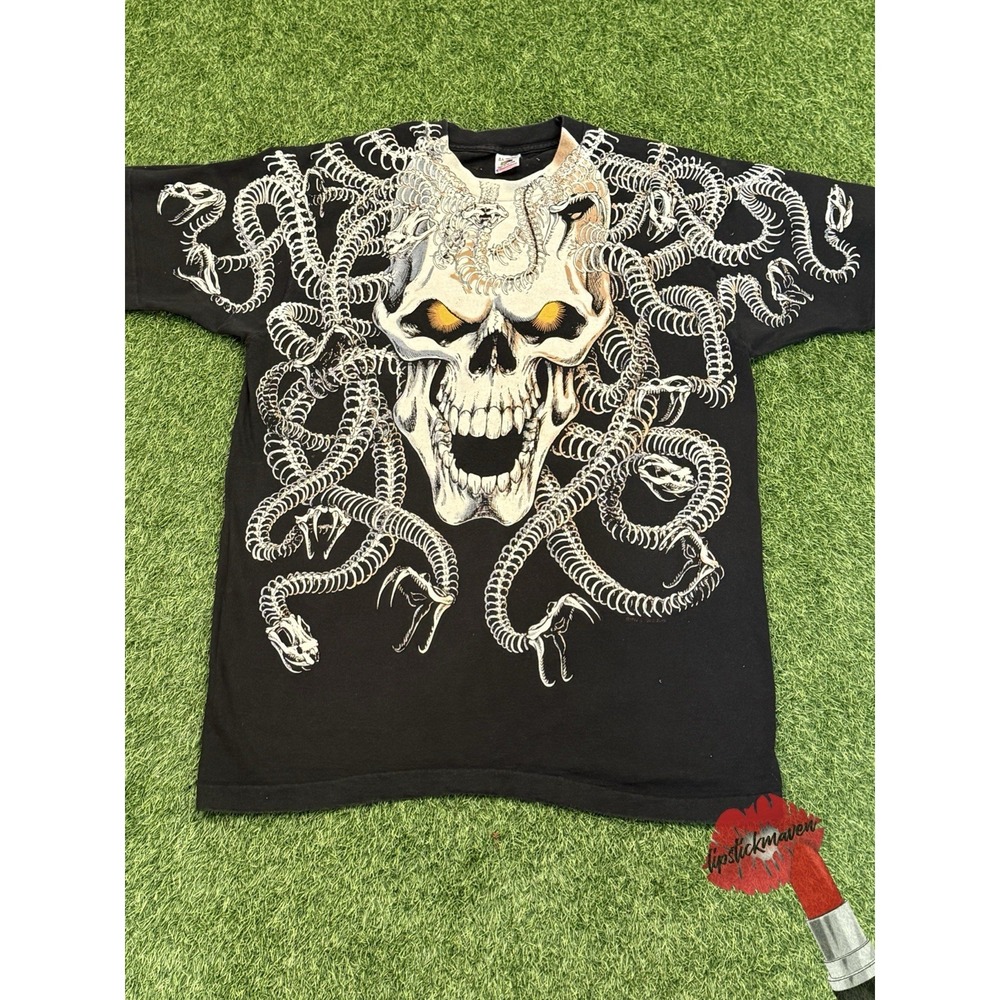 Vintage Medusa Skull Tshirt XL All Over Print T Shirt Single Stitch Made In USA